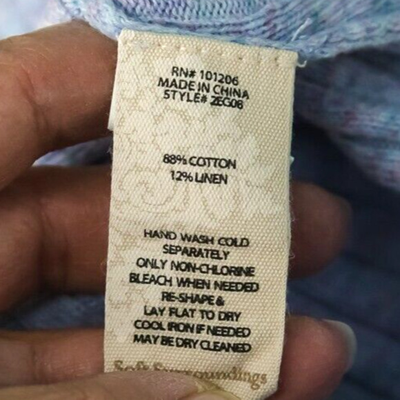 Soft Surroundings Size XS Blue Pointelle Perforated Knit Cotton Linen Sweater - Picture 6 of 7